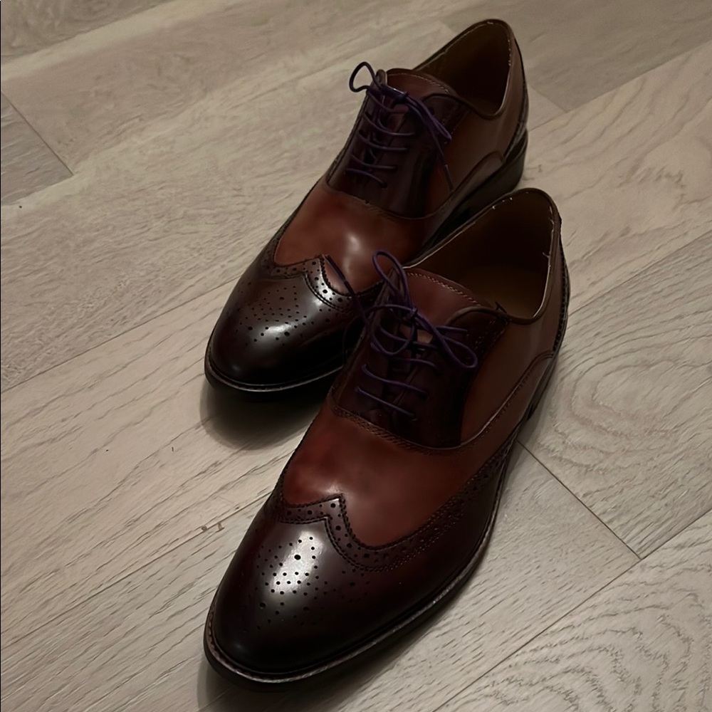 Aldo Brown Leather Oxford Shoes with Brogue Detailing